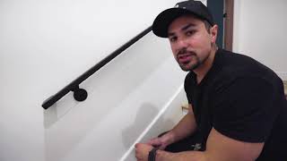 How to install a metal or steel wall mount stair handrail DIY grab bar By OptimumWorks [upl. by Ataynek757]