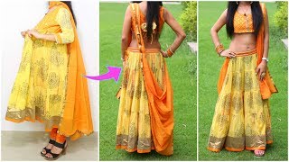 How To Convert ANARKALI into LEHNGA CHOLI  DIY Cutting Stitching Lookbook  ShrutiArjunAnand [upl. by Hafler]