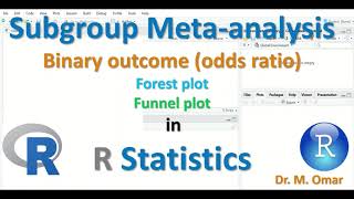 Subgroup meta analysis binary outcome odds ratio funnel forest plot in R statistics [upl. by Sykleb]