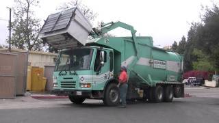 Trash truck lifts two dumpsters [upl. by Arhat74]