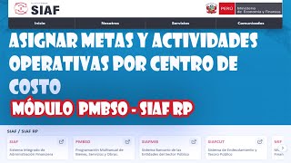 Asignar metas y actividades operativas a los centros de costo  Módulo PMBSO  SIAF RP [upl. by Arahat408]