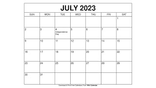 Free Printable July 2023 Calendar Templates With Holidays  Wiki Calendar [upl. by Idaf677]