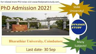 Bharathiar University PhD Admission [upl. by Alekehs]