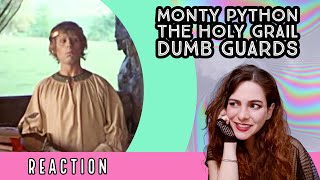 American Reacts  Monty Python And THE HOLY GRAIL  Dumb Guards Scene [upl. by Aitak]