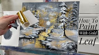 How To Add GOLD To Your Acrylic Paintings Full Tutorial ✨GOLDEN FOREST✨ [upl. by Malvina488]