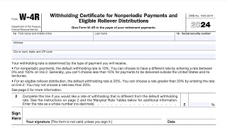 IRS Form W4R walkthrough Withholding Certificate for Nonperiodic Payments and Eligible Rollovers [upl. by Leupold]