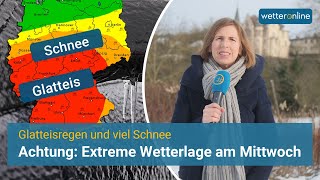 ❗❗Glatteis und viel Schnee – Update zur extremen Wetterlage am Mittwoch [upl. by Nygem]