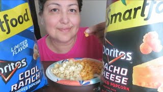 REVIEW  SmartFood Doritos Nacho Cheese Flavored Popcorn and Cool Ranch Flavored popcorn [upl. by Mairb773]