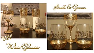 How to make Glitter Wedding Wine Glasses  Bride amp Groom toasting glasses  Dollar Tree Wine Glass [upl. by Elisha]