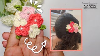 Tendencia a crochet🌷 Mini ramo de flores a crochet como accesorio para el cabello🌷PATRON 3D crochet [upl. by Sihon]