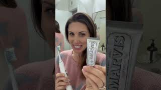 Marvis Whitening toothpaste before and after demo 🦷🪥😀 whiteningtoothpaste sonicare whiterteeth [upl. by Ynnol775]