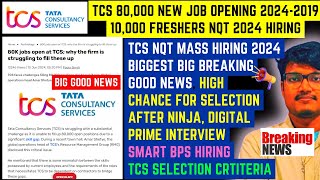 🔥TCS 80000 New Job Opening Positions News⚡10000 Freshers NQT 2024 Hiring😱TCS Interview Selection❓ [upl. by Aihsotan441]