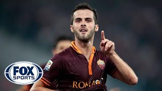 Pjanic scores from distance to pull one back for Roma [upl. by Luwana]