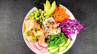 Spicy Salmon Poke BowlHow to make Spicy Salmon poke bowl in 15 mins Super easyhealthynutritous [upl. by Kashden776]