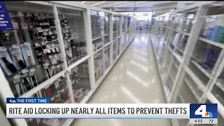 Watch Nearly all items locked up inside South LA Rite Aid store [upl. by Ayokahs]