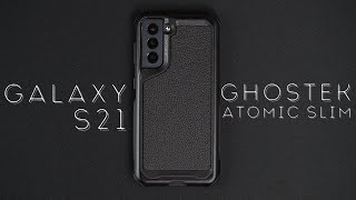 Samsung Galaxy S21 Case Review Ghostek Atomic Slim Case  Leather Phantom Black Edition [upl. by Zetrauq]