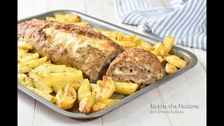 Polpettone con patate al forno con ripieno succoso e filante  Ricette che Passione [upl. by Bax]