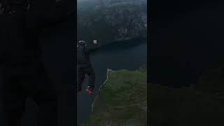 jumping off a cliff Norway Base shorts mountains extreme [upl. by Moon]