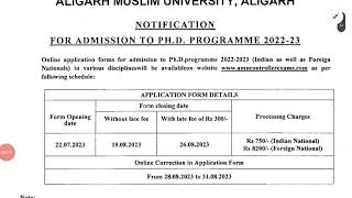 AMU PhD form out 2023 l Phd application form open l PhD online form Phd application form Admission [upl. by Cleasta70]