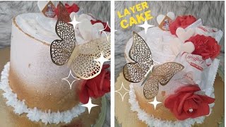 أحلى لايير كيك تزيين كيك layer cake كيكة ذهبية فكرة راااااائعة لتزيين الكيك [upl. by Karee151]