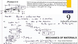 Problem 912 Deflection Of Beam  Beams Deflection  Deflection Of Beams Solved Problems [upl. by Jea]