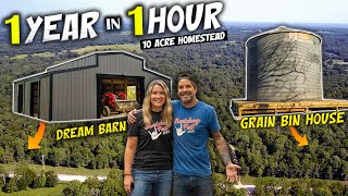 Couple Turns Wooded RAW LAND Into Sustainable Homestead  1 Year in 1 Hour [upl. by Arakihc]