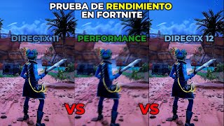 PRUEBA DE ALTO RENDIMIENTO EN FORTNITE DIRECTX 11 VS DIRECTX12 VS PERFORMANCE CUAL DA MAS FPS [upl. by Ykcul721]