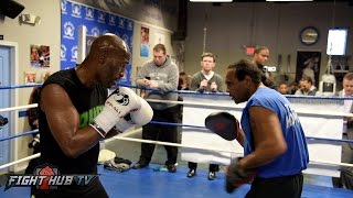 Bernard Hopkins working technique on the mitts wJohn David Jackson ahead of final bout [upl. by Sawtelle497]