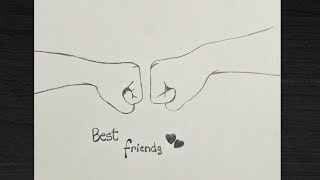 Best friends drawing easy cute  Best friends drawing easy step by step  2 best friends drawing [upl. by Keldon]