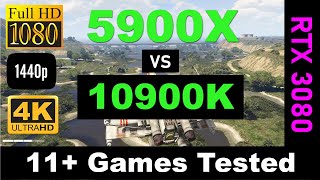 AMD Ryzen 5900X vs 10900k benchmarks Nvidia RTX 3080 in 1080p 1440p 2K amp 4K High Settings [upl. by Morra797]