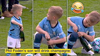 Phil Fodens Son Tries to OPEN a Champagne 😳 [upl. by Anahgem525]