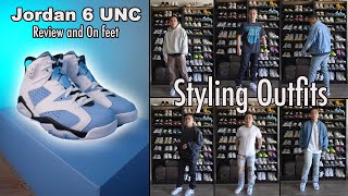 Jordan 6 UNC Review On feet and Styling Outfits [upl. by Anitnemelc]