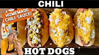 Easy Chili Dogs on the Griddle  AWESOME CHILI SAUCE for hot dogs [upl. by Ulises613]