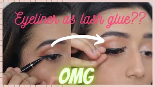 TRYING EYELINER WITH LASH GLUE  DOES IT WORK  Aashi Adani [upl. by Froh]