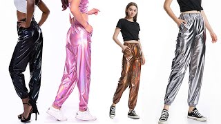 Metallic Shiny Jogger Pants Tapered Pant Holographic Hip Hop Sweatpants with Pockets [upl. by Opaline]