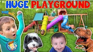 Giant Playground Surprise from DINOSAUR  5 Slides FUNnel Vision Vlog [upl. by Aggie]