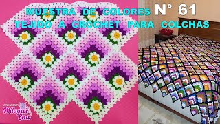 Como tejer el Cuadrado o muestra de colores N° 61 con flores tejidos a crochet para colchas [upl. by Henry209]