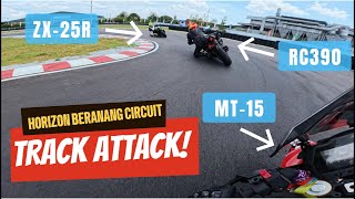 YAMAHA MT15 VS KTM RC390 VS KAWASAKI ZX25R  HORIZON BERANANG CIRCUIT [upl. by Annavas971]