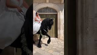 Casamassima la sposa arriva a cavallo quotInsegno equitazione Sorpresa per gli invitatiquot [upl. by Putnem]