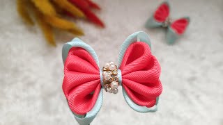 Grosgrain ribbon bow tutorial an easy way how to make a cute hair bow step by step at home DIY [upl. by Elleina917]