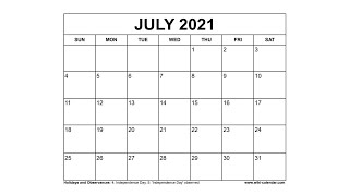 Printable July 2021 Calendar Templates with Holidays  Wiki Calendar [upl. by Saire]