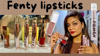 FENTY BEAUTY LIPSTICK SWATCHES  FENTY GLOSS HEAT BOMB ICON VELVET LIQUID LIPSTICKS LIP PAINTS [upl. by Ilysa]