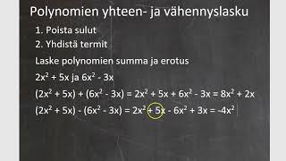 Kolmio 8 luokan matematiikka 3 osa Polynomien yhteen ja vähennyslasku [upl. by Chantal]