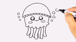 How to Draw cute jellyfish drawing for kids amp toodlers [upl. by Laefar]