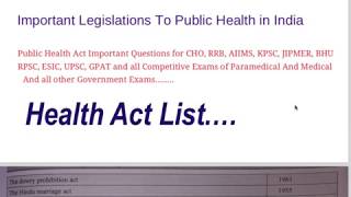 Public Health Act List for CHO RRB AIIMS and other exams [upl. by Meridith845]