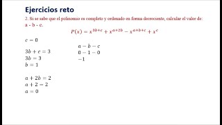 2 Si se sabe que el polinomio es completo y ordenado en forma decreciente calcular el valor de a [upl. by Kwon]