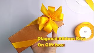 How to tie a diagonal ribbon beautifully on gift box  禮物盒斜綁蝴蝶結的打法 bowMaking on gift box [upl. by Eiltan]