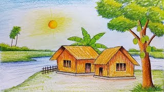 How to draw Landscape  Scenery of beautiful nature  scenery of summer season  step by step [upl. by Sahc]