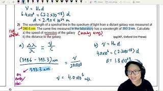 253b Ex1 Hubbles Law and distance of galaxies  A2 Astronomy Cosmology  Cambridge A Level Physics [upl. by Retsevlys]