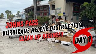 Hurricane Helene  Aftermath and Clean Up Day 1  Johns Pass Garage Roadways Docks and more [upl. by Sissie759]